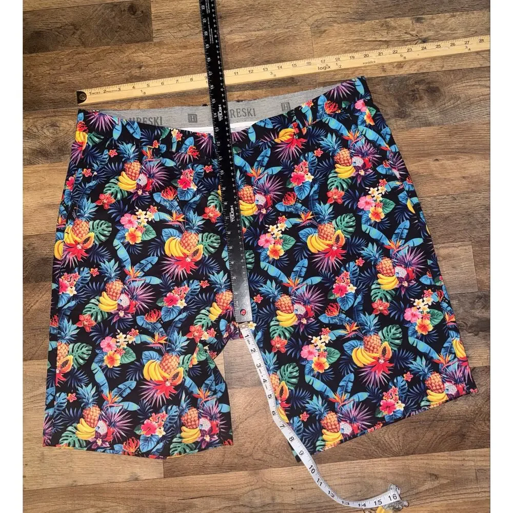 Hreski men’s golf short tropical floral & fruit pattern
